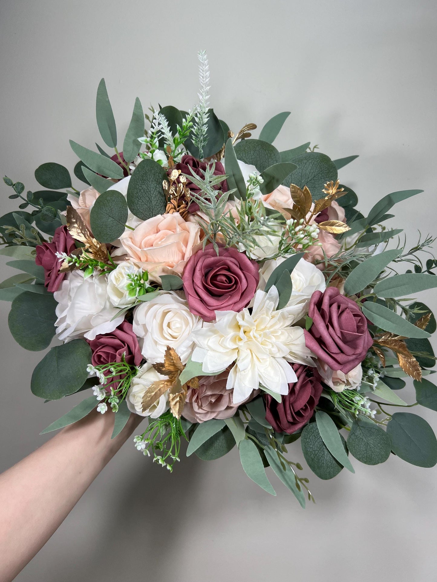 Mauve Bouquet Wedding Bridal White Mauve Bouquet Dusty Lilac White Bouquet Bridesmaids Mauve Rose Gold Bouquet Eucalyptus Artificial Flowers