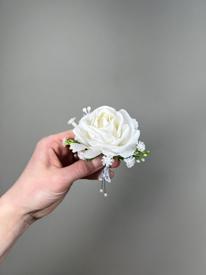White Rose Boutonniere Wedding Baby Breath Boutonniere Gypsophila Button Hole Boutonniere Groom White Boutonniere Groomsmen Prom Boutonniere