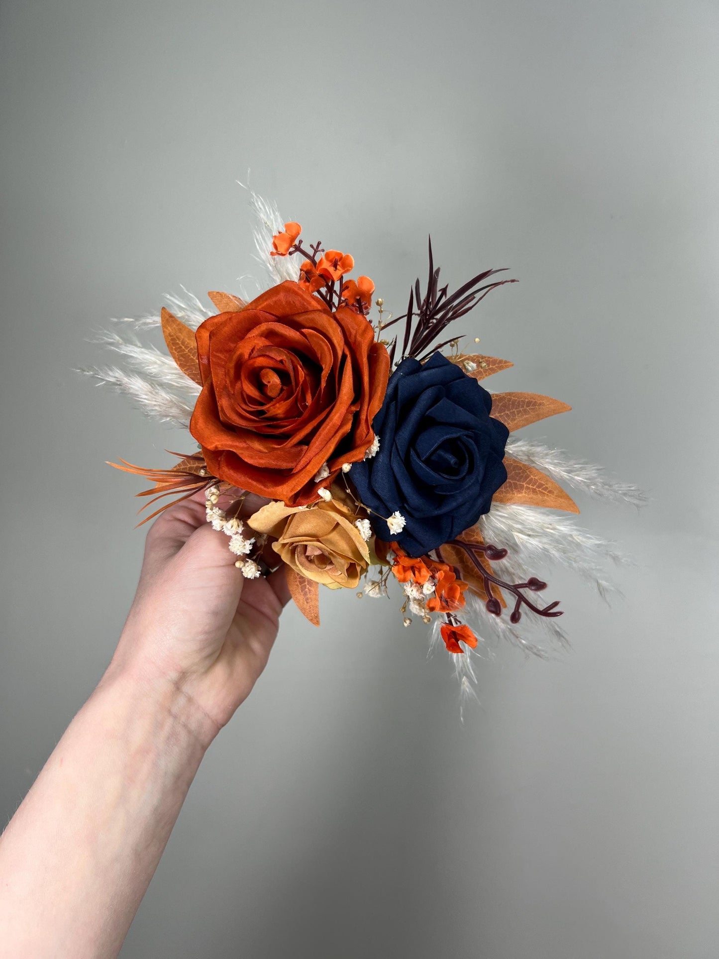 Rust Navy Blue Cake Decor Wedding Terracotta Navy Blue Cake Topper Boho Dark Blue Burnt Orange Cake Decoration Flower Artificial Topper