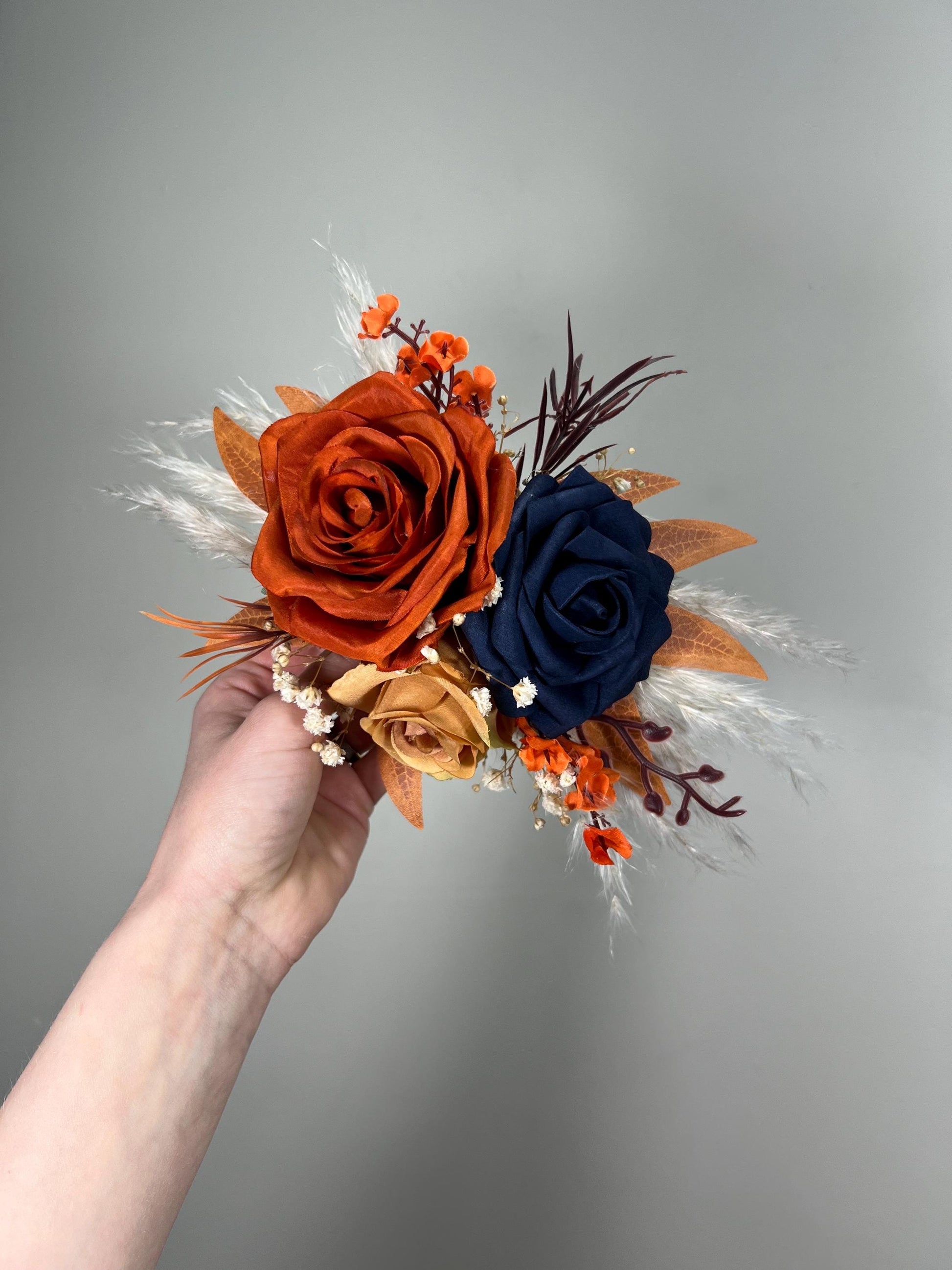 Rust Navy Blue Cake Decor Wedding Terracotta Navy Blue Cake Topper Boho Dark Blue Burnt Orange Cake Decoration Flower Artificial Topper