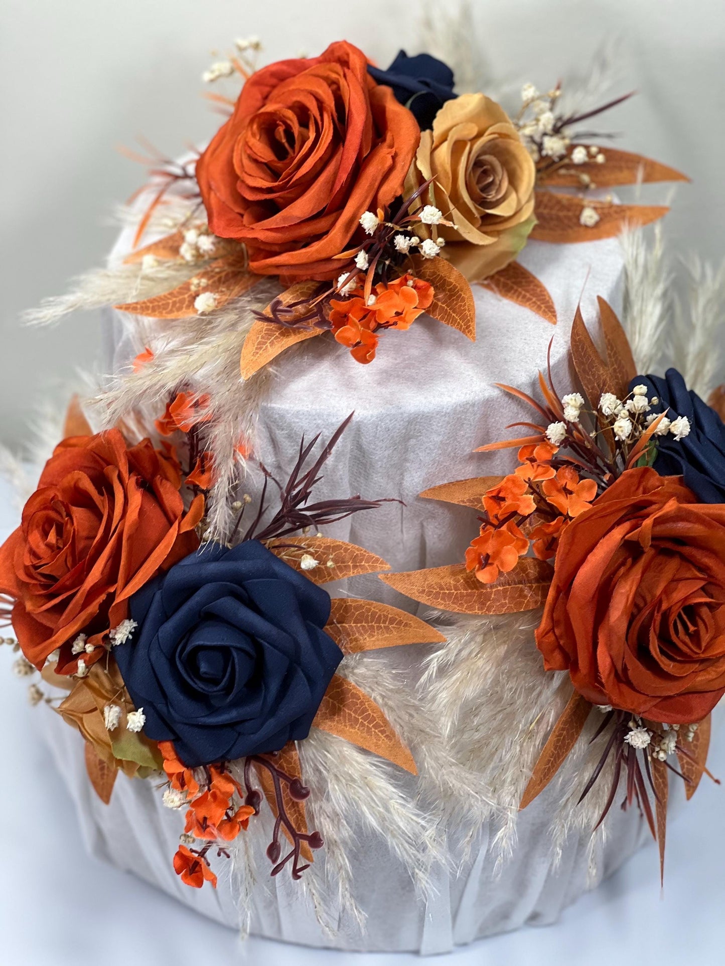 Rust Navy Blue Cake Decor Wedding Terracotta Navy Blue Cake Topper Boho Dark Blue Burnt Orange Cake Decoration Flower Artificial Topper