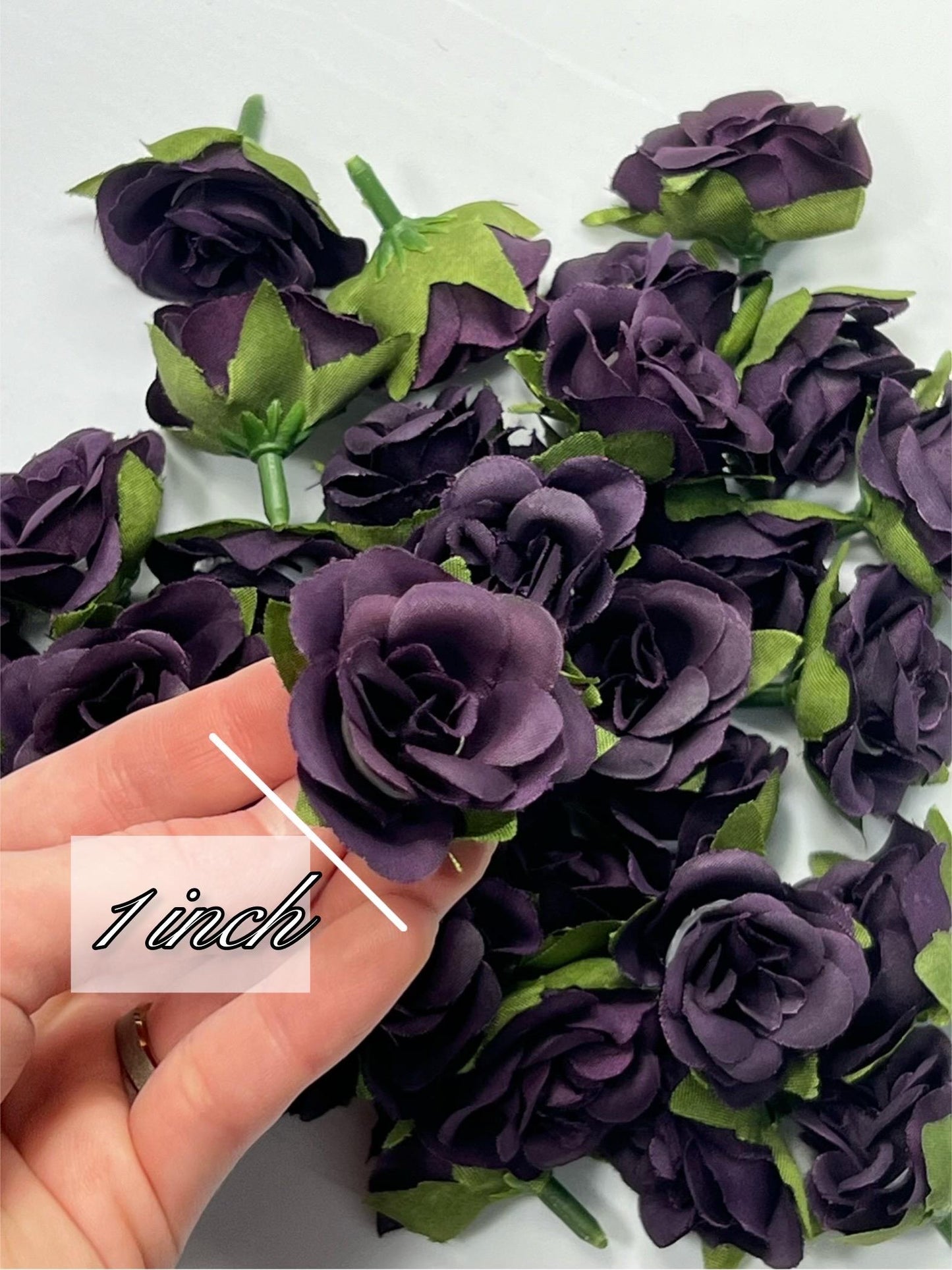 Dark Purple Flower Heads 1” Wedding Plum Flower Heads Rose Deep Purple Wedding Craft Supplies Small Plum Artificial Rose Head Dark Purple