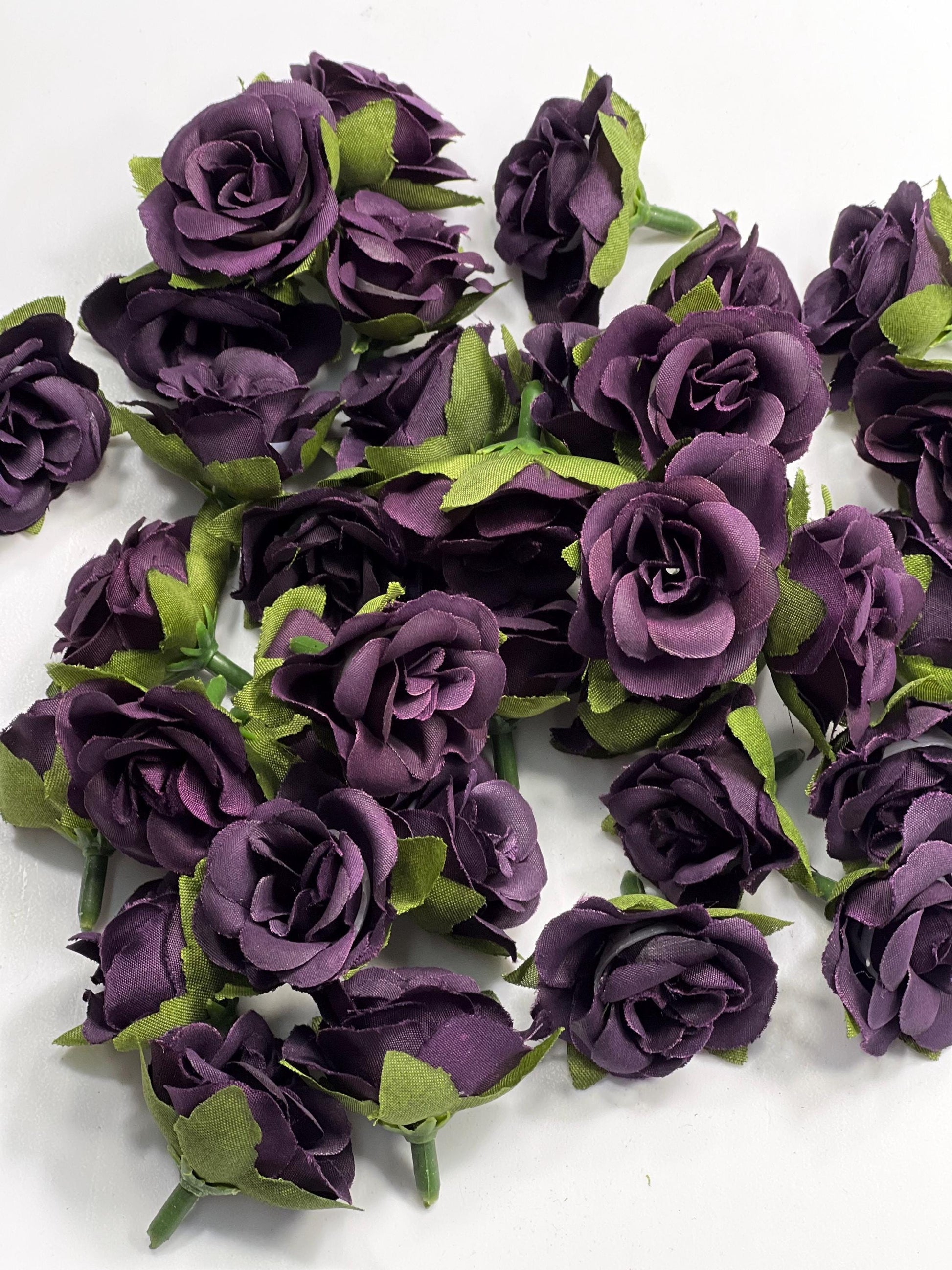 Dark Purple Flower Heads 1” Wedding Plum Flower Heads Rose Deep Purple Wedding Craft Supplies Small Plum Artificial Rose Head Dark Purple