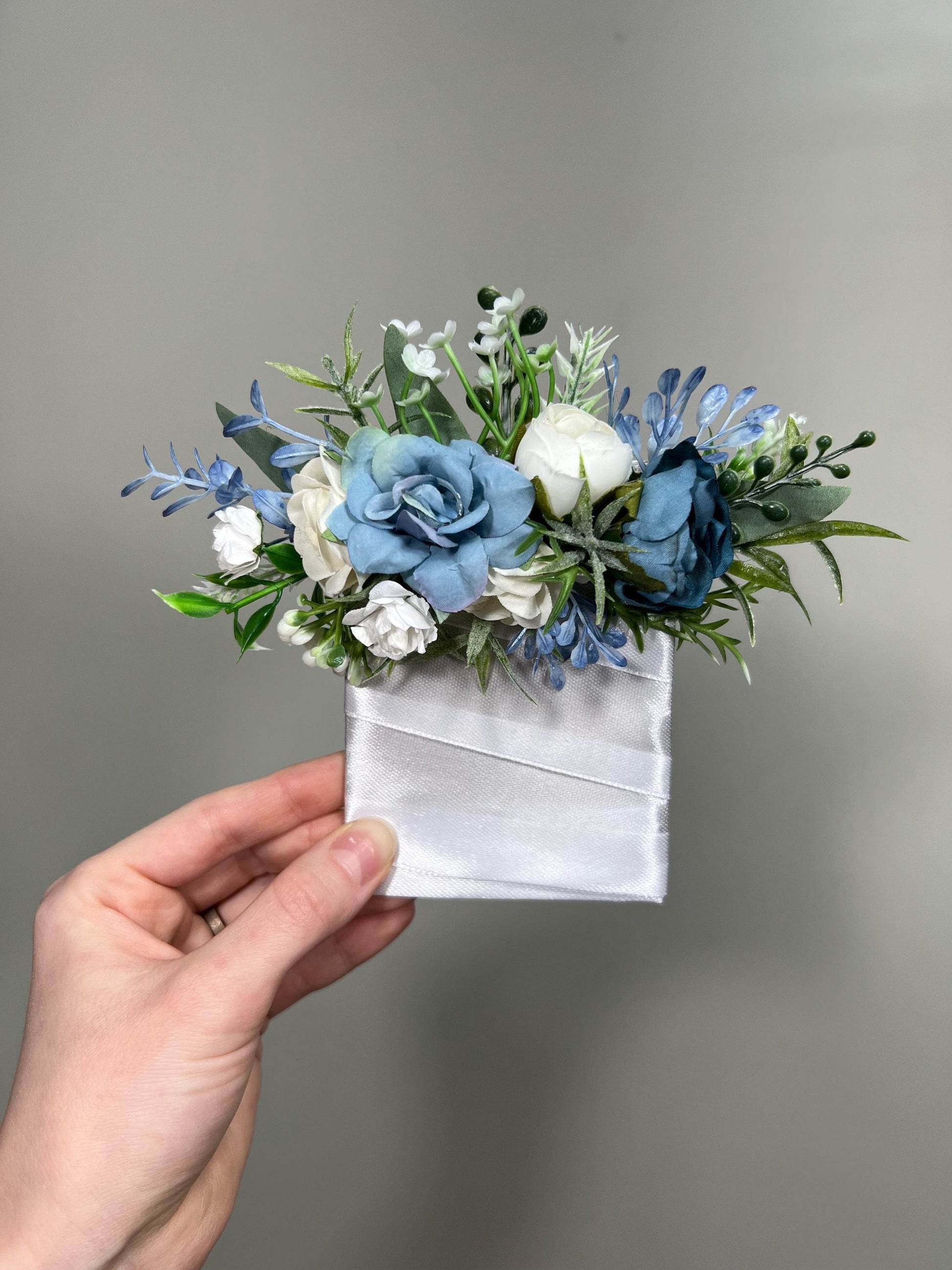 Blue Pocket Boutonniere Wedding Dusty Blue White Groom Boutonnière Square Blue Ivory Blue Groomsmen Boutonniere Pocket Dusty Blue Greenery