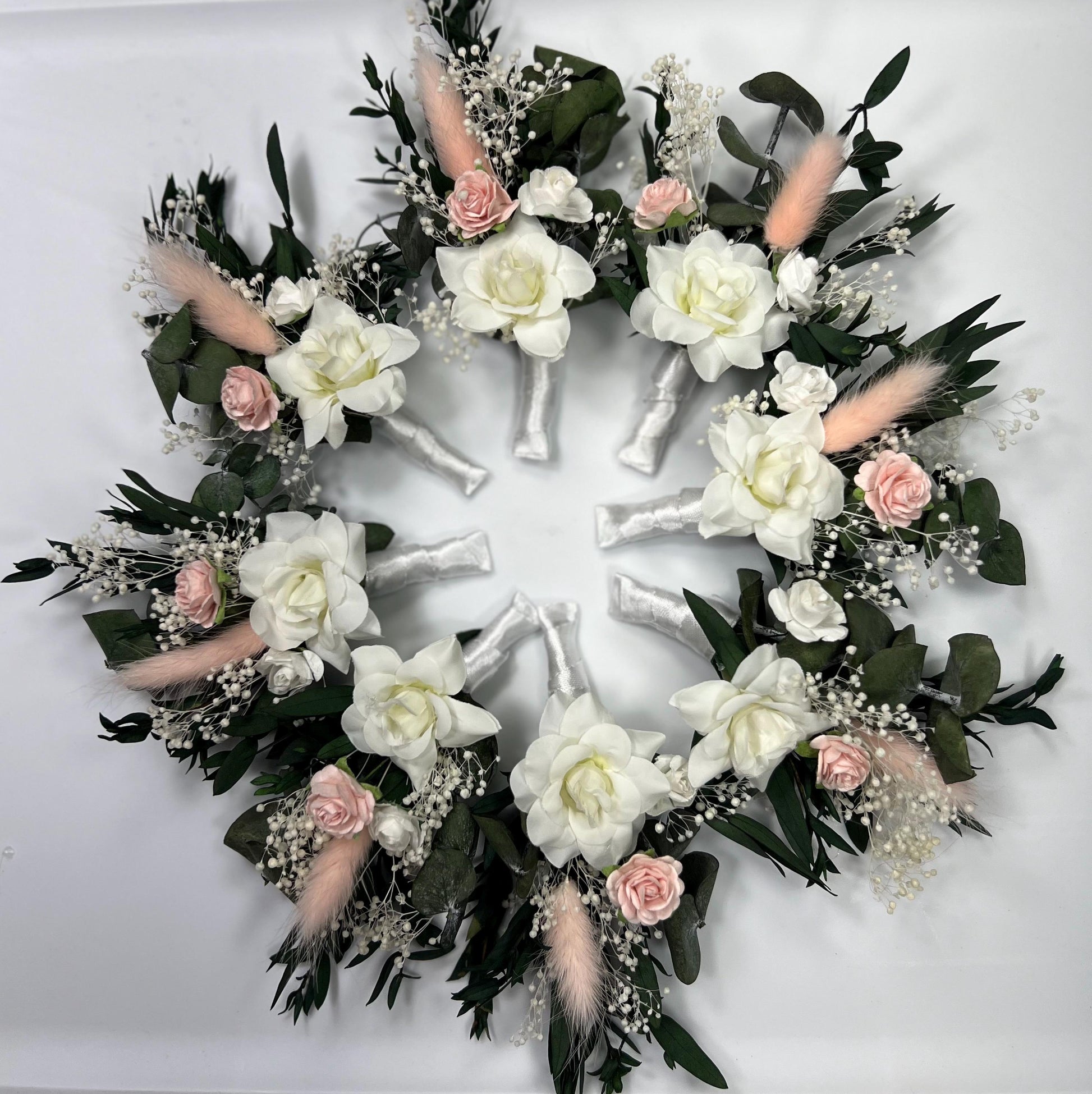 White Blush Boutonniere Wedding Eucalyptus Boutonniere Wrist Corsage Bridesmaids White Blush Mom Pink Baby Breath Accessories Artificial
