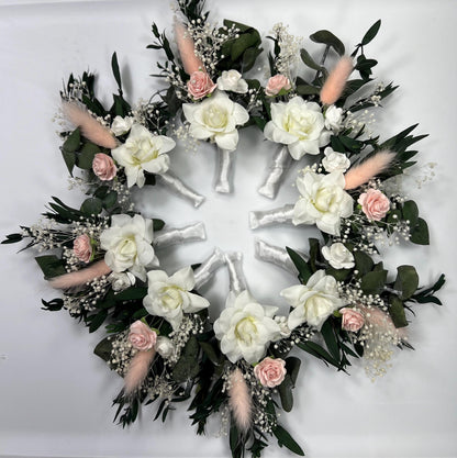 White Blush Boutonniere Wedding Eucalyptus Boutonniere Wrist Corsage Bridesmaids White Blush Mom Pink Baby Breath Accessories Artificial