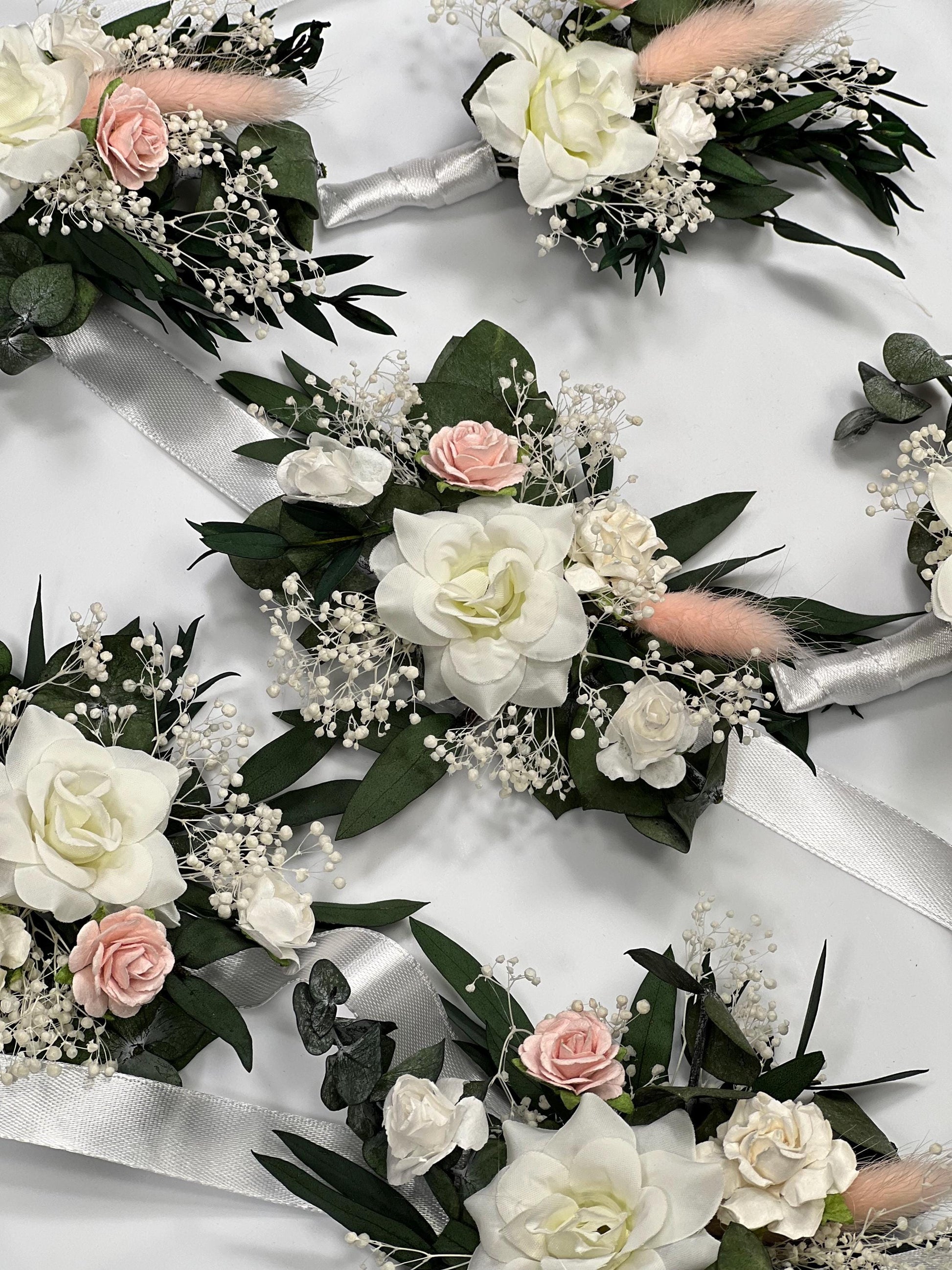 White Blush Boutonniere Wedding Eucalyptus Boutonniere Wrist Corsage Bridesmaids White Blush Mom Pink Baby Breath Accessories Artificial