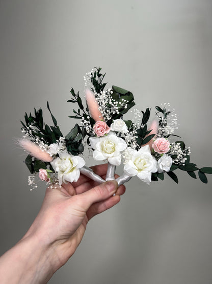 White Blush Boutonniere Wedding Eucalyptus Boutonniere Wrist Corsage Bridesmaids White Blush Mom Pink Baby Breath Accessories Artificial