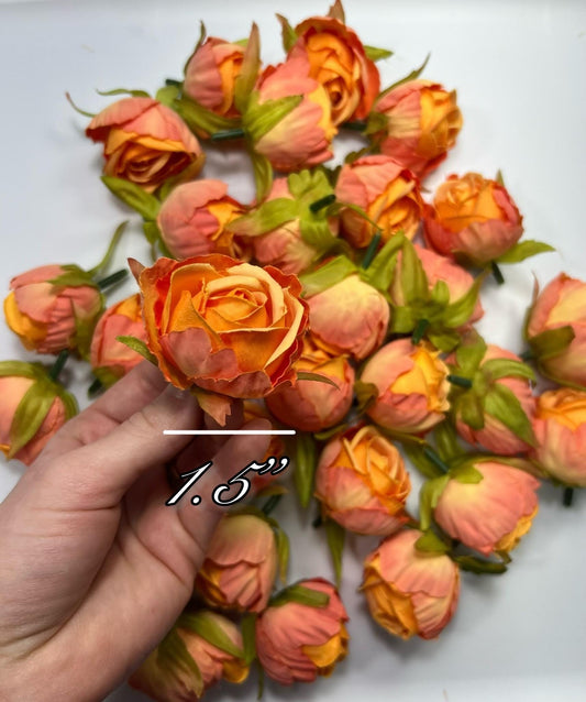 Peach Flower Heads Artificial Wedding Coral Flowers 1.5” Peony Flower Head Orange Wedding Supplies Craft Apricot Head Rose Silk Small Orange