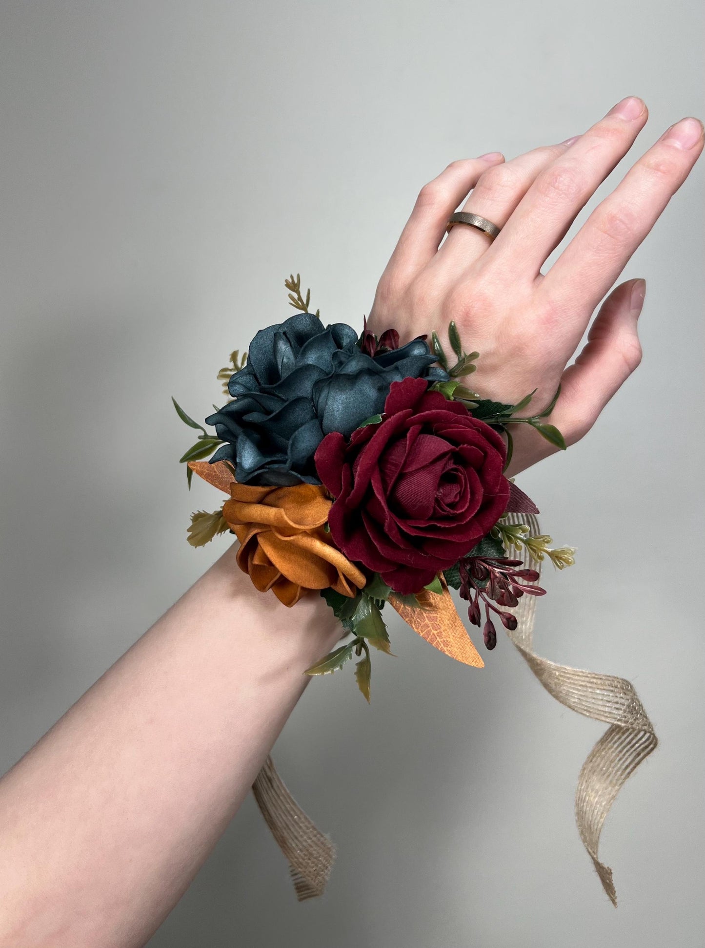 Dark Teal Corsage Wedding Teal Corsage Wrist Corsage Burgundy Teal Corsage Terracotta Mom Corsage Teal Rust Burgundy Artificial Flowers