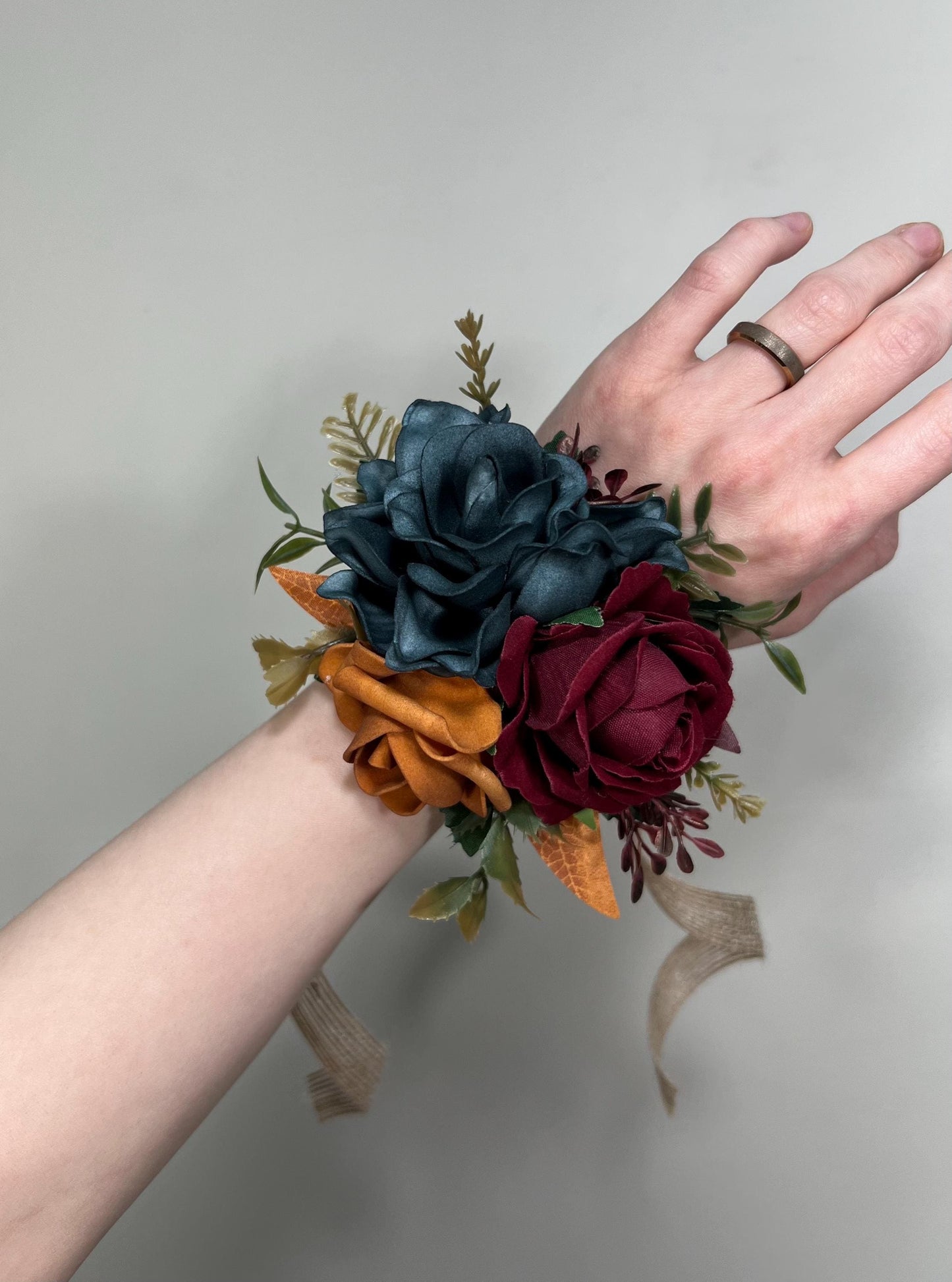 Dark Teal Corsage Wedding Teal Corsage Wrist Corsage Burgundy Teal Corsage Terracotta Mom Corsage Teal Rust Burgundy Artificial Flowers
