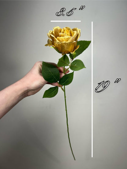 Gold Rose Flower Heads with Stem Wedding Gold Rose Artificial Gold Wedding Silk Roses Gold Flower Home Decor Roses Wedding DIY Craft Supply