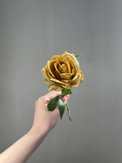 Gold Rose Flower Heads with Stem Wedding Gold Rose Artificial Gold Wedding Silk Roses Gold Flower Home Decor Roses Wedding DIY Craft Supply