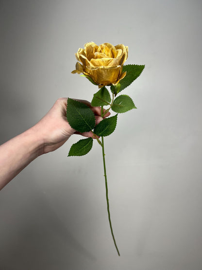 Gold Rose Flower Heads with Stem Wedding Gold Rose Artificial Gold Wedding Silk Roses Gold Flower Home Decor Roses Wedding DIY Craft Supply