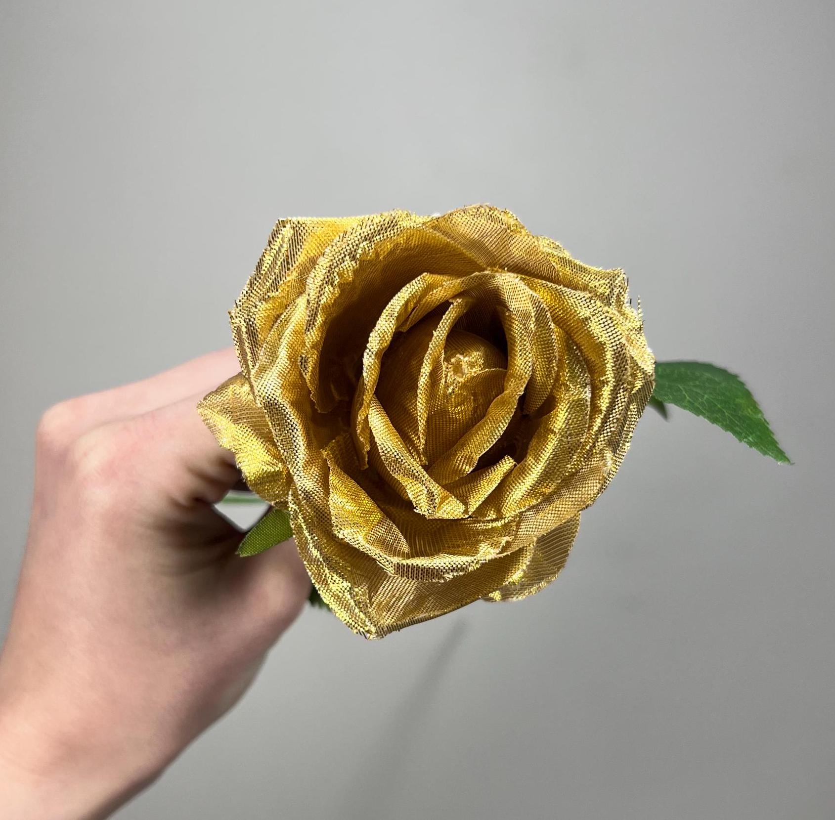 Gold Rose Flower Heads with Stem Wedding Gold Rose Artificial Gold Wedding Silk Roses Gold Flower Home Decor Roses Wedding DIY Craft Supply