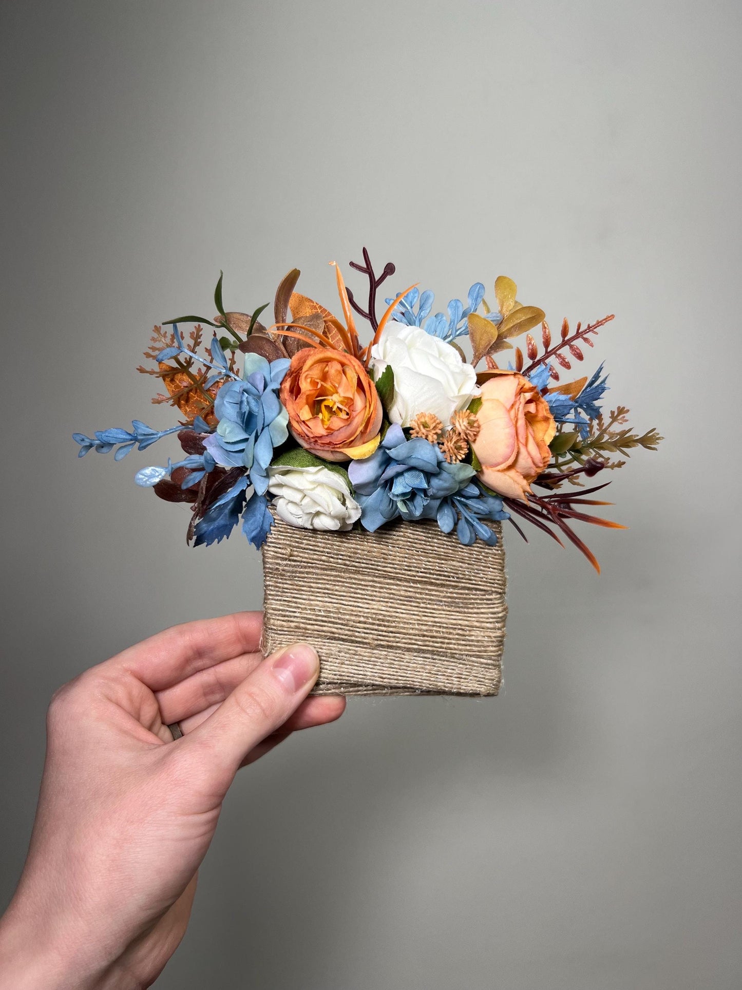 Orange Blue Pocket Boutonniere Wedding Dusty Blue Terracotta Groom Boutonnière Square White Groomsmen Blue Burnt Orange Boutonniere Prom