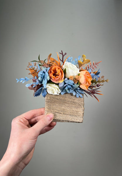 Orange Blue Pocket Boutonniere Wedding Dusty Blue Terracotta Groom Boutonnière Square White Groomsmen Blue Burnt Orange Boutonniere Prom