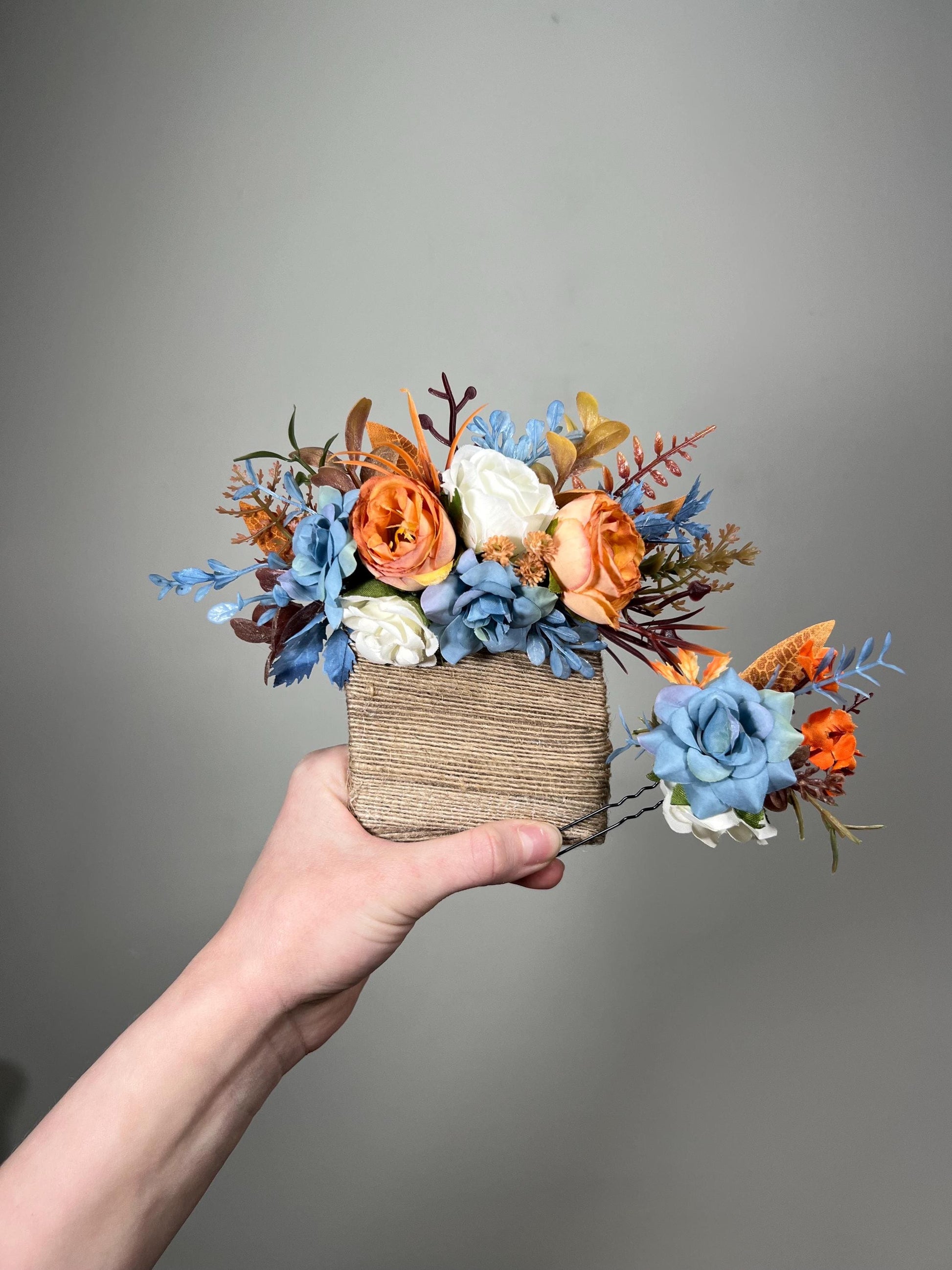 Orange Blue Pocket Boutonniere Wedding Dusty Blue Terracotta Groom Boutonnière Square White Groomsmen Blue Burnt Orange Boutonniere Prom