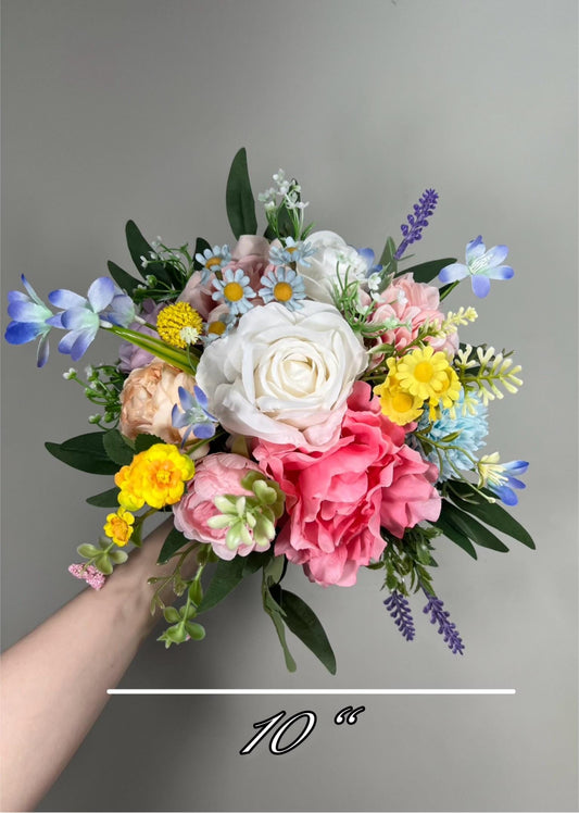 Colorful Bouquet Wedding Summer Bridal Bouquet Pink Blue Bouquet Bridesmaids Wildflowers Bouquet Jewel Tone White Purple Blue Yellow