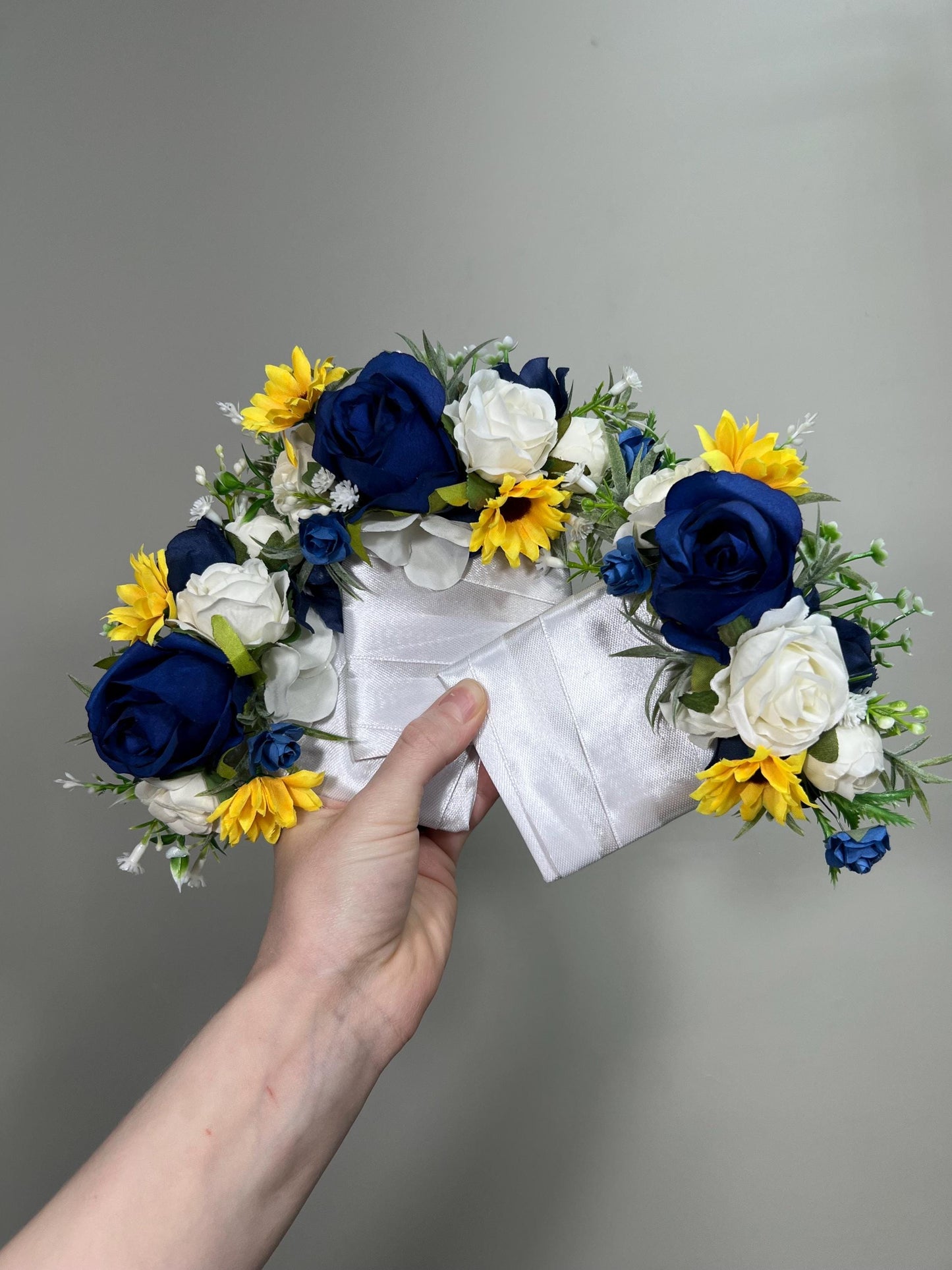 Dark Blue White Boutonnière, Wedding Groom Groomsmen Navy Blue Royal Yellow Sunflowers