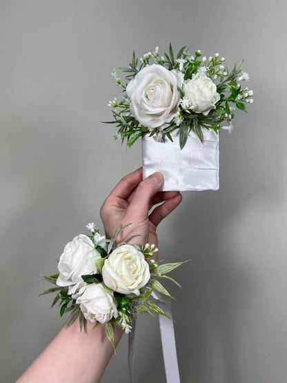 White Pocket Boutonniere Wedding Square Boutonniere White Baby Breath Groomsmen Pocket Boutonniere Ivory Greenery Artificial Flowers