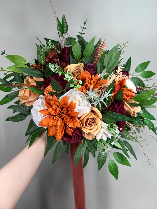 Burgundy Terracotta Bouquet Wedding Bridal White Rust Burgundy Bouquet Burnt Orange Bridesmaids Bouquet Wedding Maroon Cinnamon Ivory