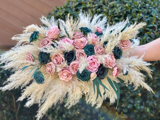 Dusty Rose Teal Arch Arrangements Wedding Dark Teal Boho Arbor Arrangements Aisle Dusty Rose Dark Teal Wedding Pampas Grass Backdrop Flowers
