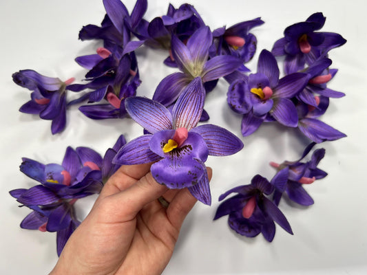 Violet Orchid Heads Artificial 2.5” Dark Purple Orchid Wedding Silk Flower Heads Tropical Deep Purple Flower Faux Orchid Wedding Decor DIY