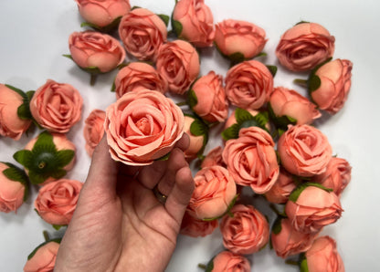 Coral Flower Heads Wedding Peach Artificial Flowers 1.5” Peach Pink Roses Heads Silk Salmon Flowers Small Heads Apricot DIY Supplies Wedding