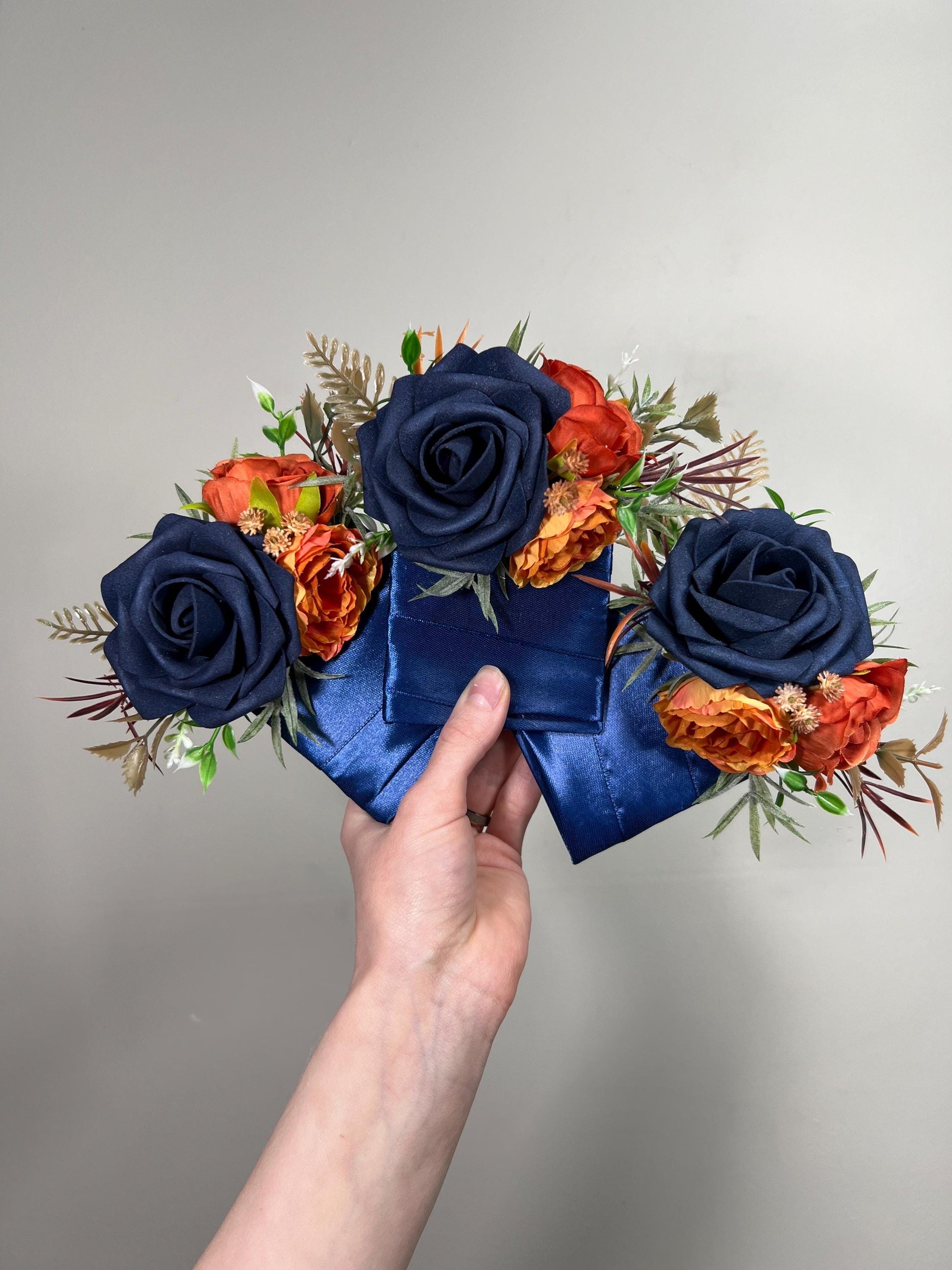 Navy Blue Orange Bouquet Wedding Navy Blue Rust Bouquet Bridesmaids Terracotta Dark Blue Bouquet Burnt Orange Navy Blue Artificial Flowers