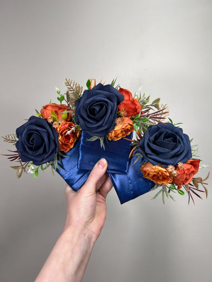 Navy Blue Orange Bouquet Wedding Navy Blue Rust Bouquet Bridesmaids Terracotta Dark Blue Bouquet Burnt Orange Navy Blue Artificial Flowers