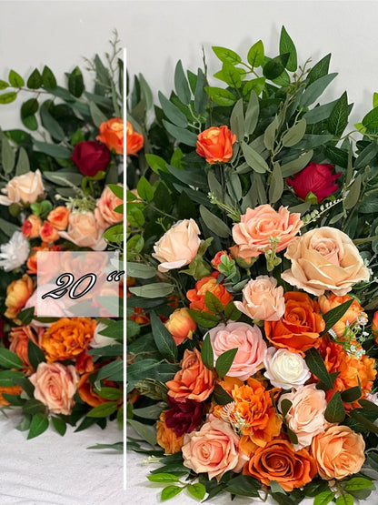 Wedding Aisle Marker Flower Floor Arrangement Barrel Décor White Orange Ground Arch Wedding Burgundy Ivory Terracotta Peach