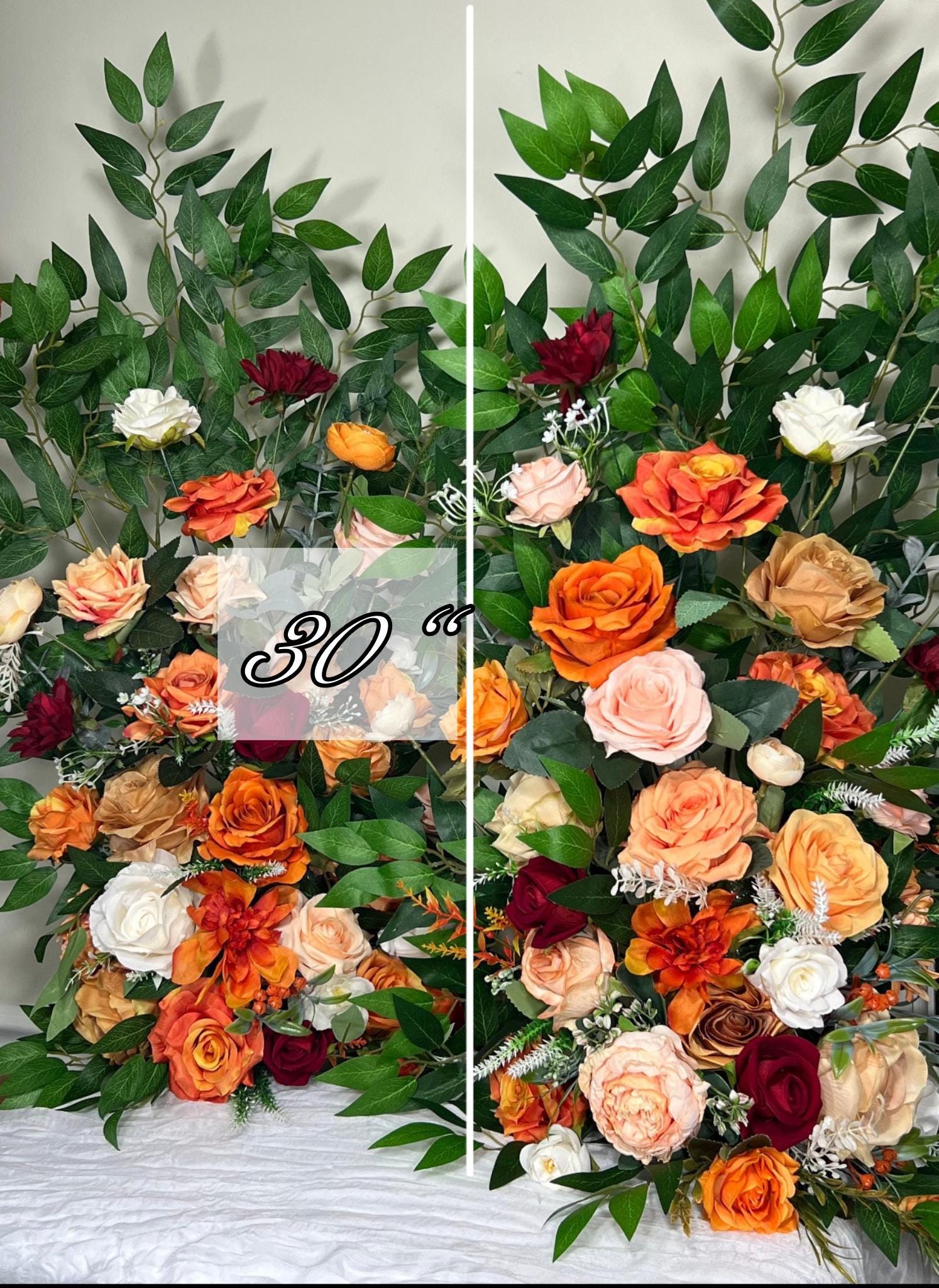 Wedding Aisle Marker Flower Floor Arrangement Whiskey Barrel Décor Orange Ground Arch Burnt Orange Burgundy Terracotta