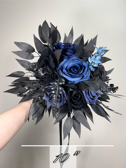 Black Blue Bouquet Wedding Bridal Black Navy Blue Gothic Bouquet Black Bridesmaids Bouquet Black Dark Blue Artificial Flower