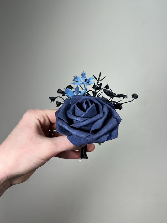 Navy Blue Boutonniere Wedding Groom Navy Blue Black Boutonnières Groomsmen Dark Blue Boutonniere Navy Blue Prom Black Artificial Flower