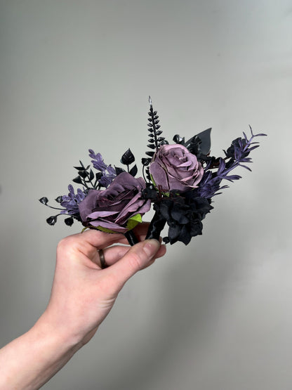 Black Plum Boutonniere Wedding Groom Black Dark Purple Boutonniere Gothic Groomsmen Purple Black Boutonniere Prom Black Artificial Flowers