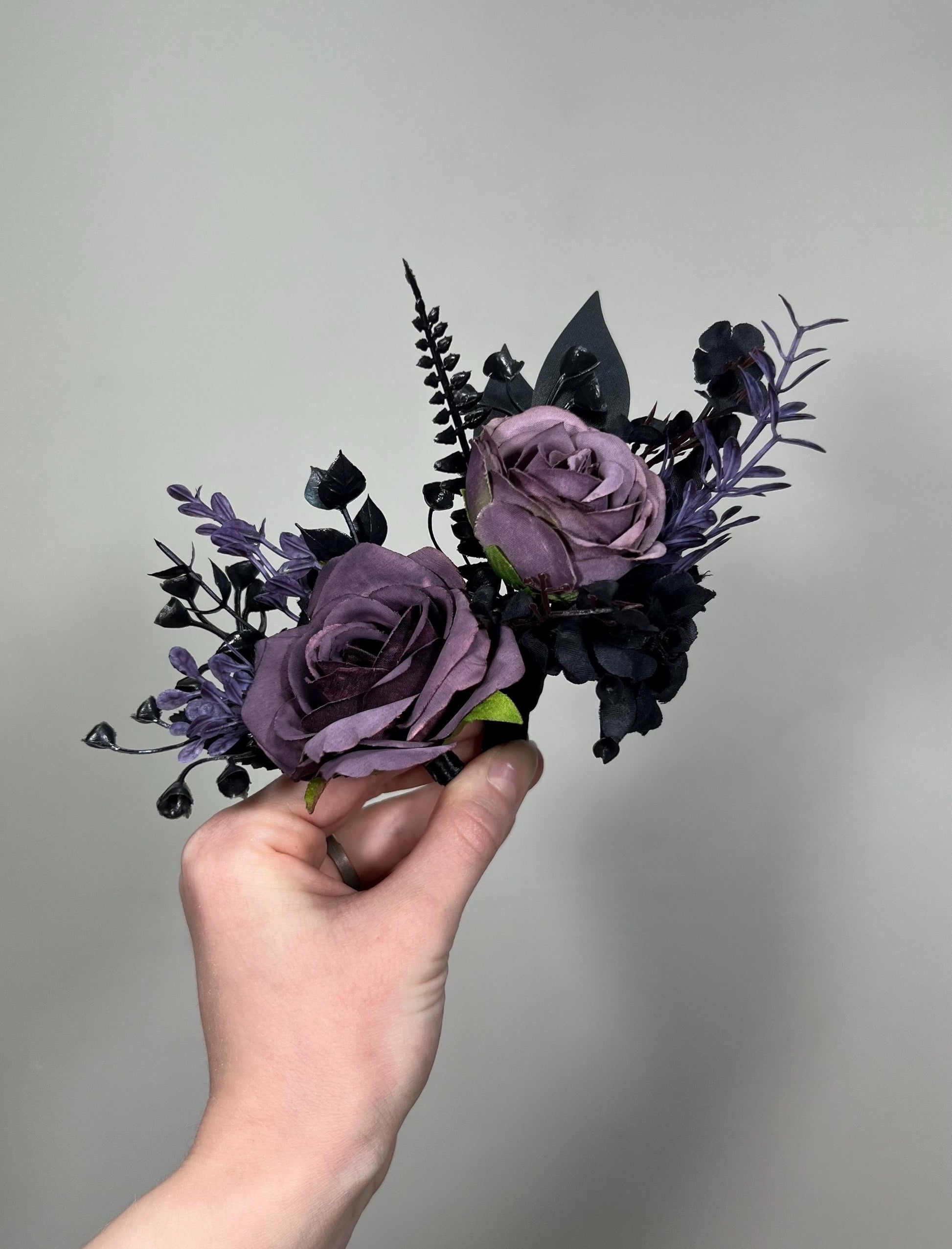 Black Plum Boutonniere Wedding Groom Black Dark Purple Boutonniere Gothic Groomsmen Purple Black Boutonniere Prom Black Artificial Flowers