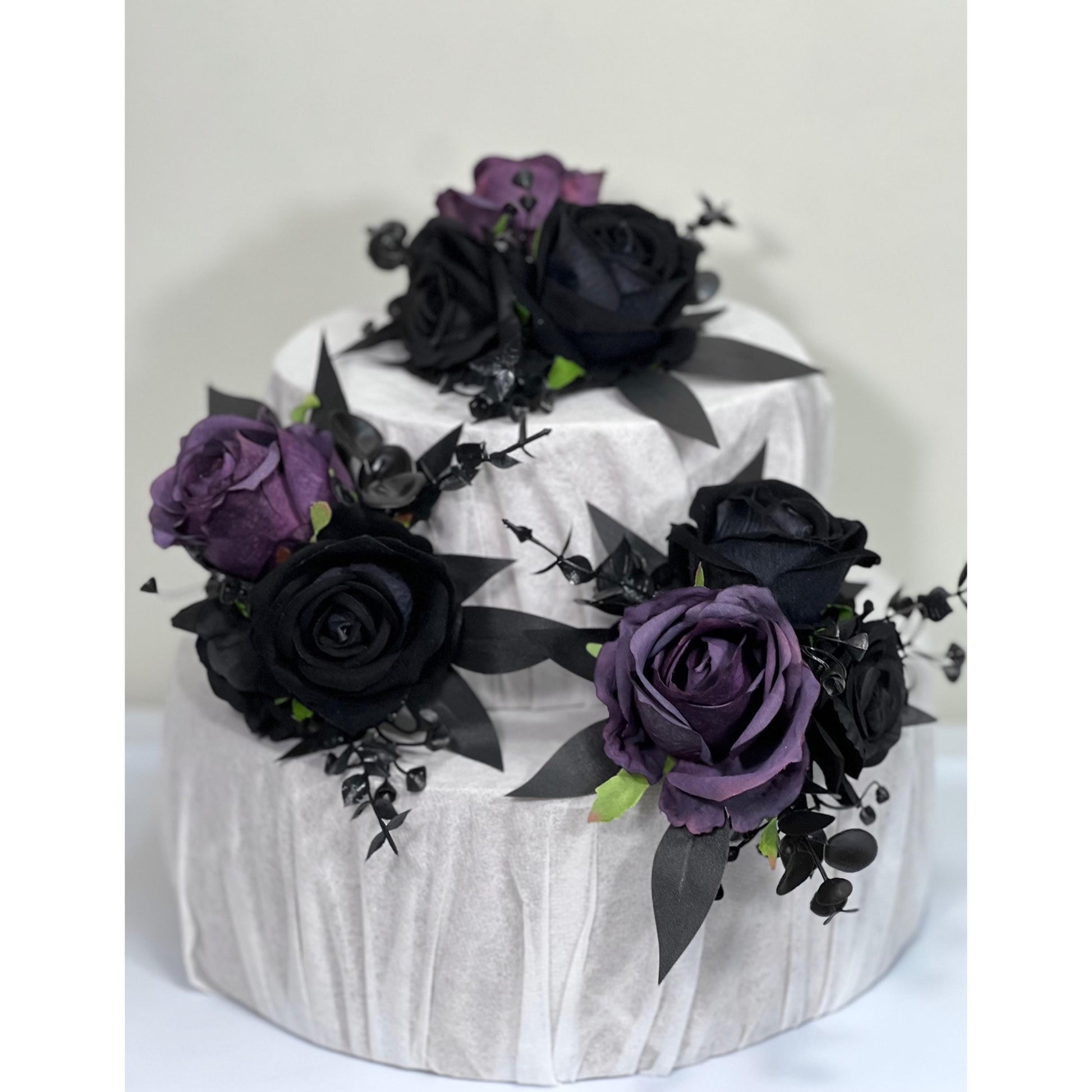 Black Plum Cake Decoration Wedding Topper Black Dark Purple Decor Flower Cake Arrangement Plum Black Cake Decor Artificial Flower Gothic