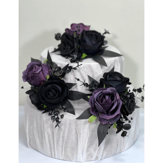 Black Plum Cake Decoration Wedding Topper Black Dark Purple Decor Flower Cake Arrangement Plum Black Cake Decor Artificial Flower Gothic