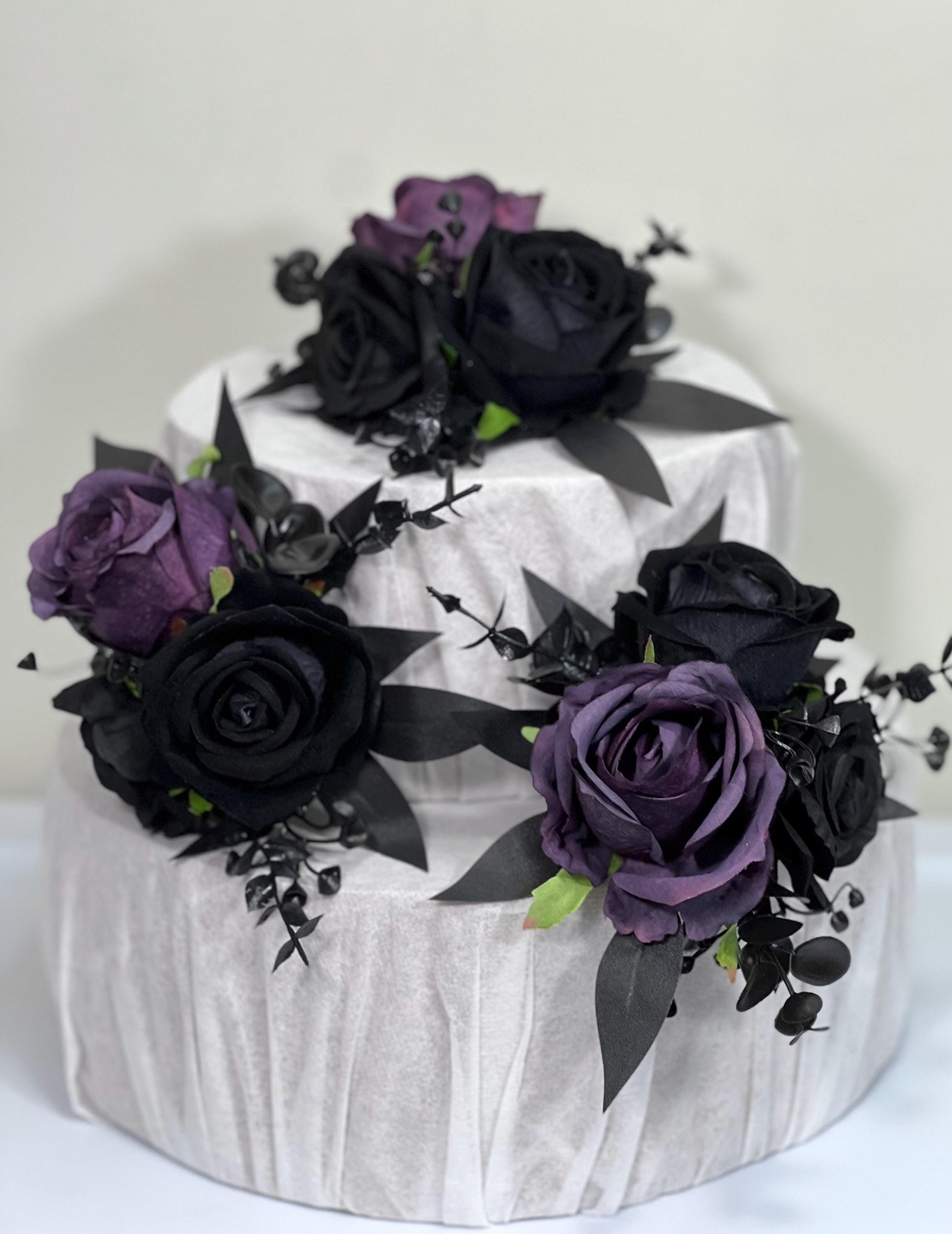 Black Plum Cake Decoration Wedding Topper Black Dark Purple Decor Flower Cake Arrangement Plum Black Cake Decor Artificial Flower Gothic