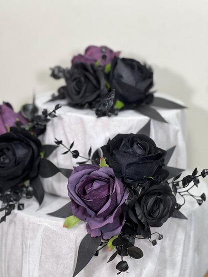 Black Plum Cake Decoration Wedding Topper Black Dark Purple Decor Flower Cake Arrangement Plum Black Cake Decor Artificial Flower Gothic