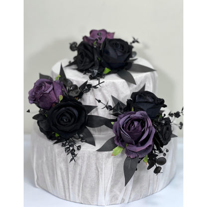 Black Plum Bouquet Bridal Cascading Black Wedding Bouquet Plum Gothic Bridesmaids Bouquet Cascade Dark Purple Black Wedding Artificial