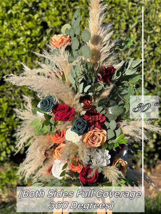 Wedding Aisle Marker Flower Floor Arrangement Barrel Décor Teal Burnt Orange Burgundy