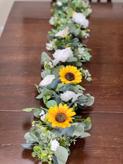 Sunflower Garland Wedding White Eucalyptus Garland Sunflower Greenery Table Runner White Sunflowers Mantle Garland Artificial Table Decor