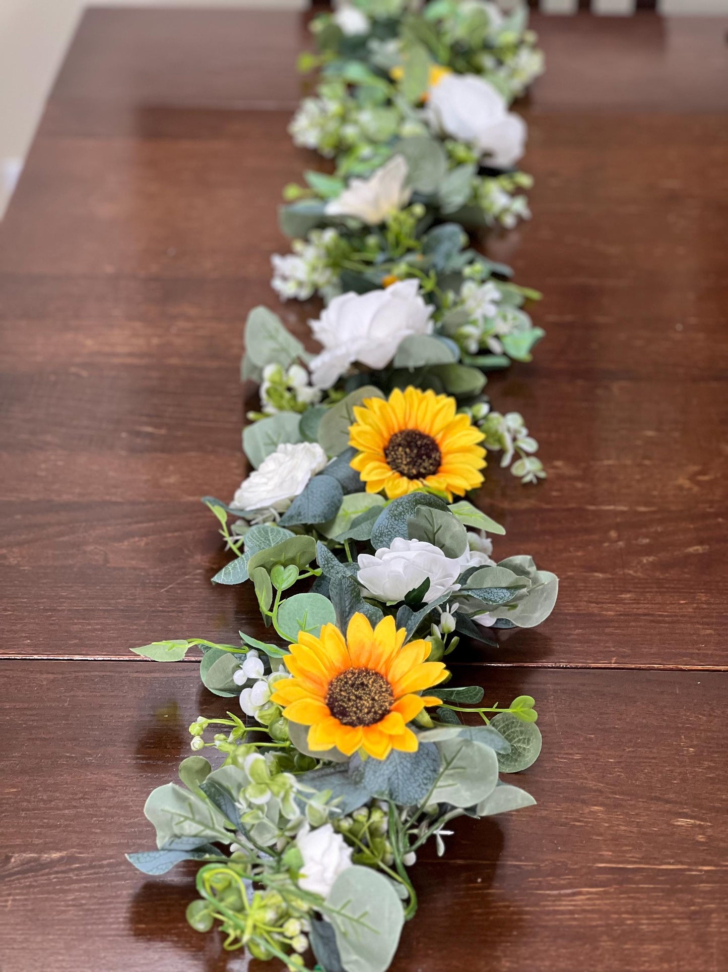 Sunflower Garland Wedding White Eucalyptus Garland Sunflower Greenery Table Runner White Sunflowers Mantle Garland Artificial Table Decor
