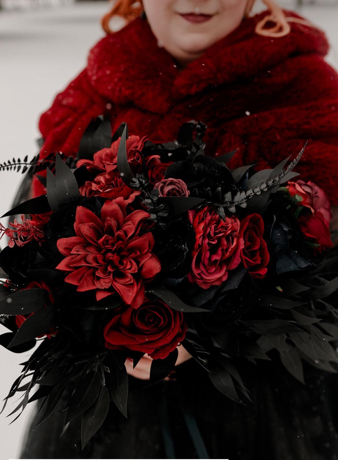 Black Bouquet Cascade Burgundy Bridal Gothic Halloween Cascading Bouquet Black Decor Burgundy Gold Artificial Flower Bridesmaids Black