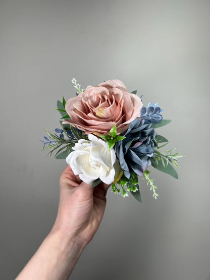 White Dusty Rose Blue Cake Decor Wedding Dusty Blue Ivory Flowers Cake Arrangement Topper Artiricial Flowers Blush Eucalyptus Sage Green