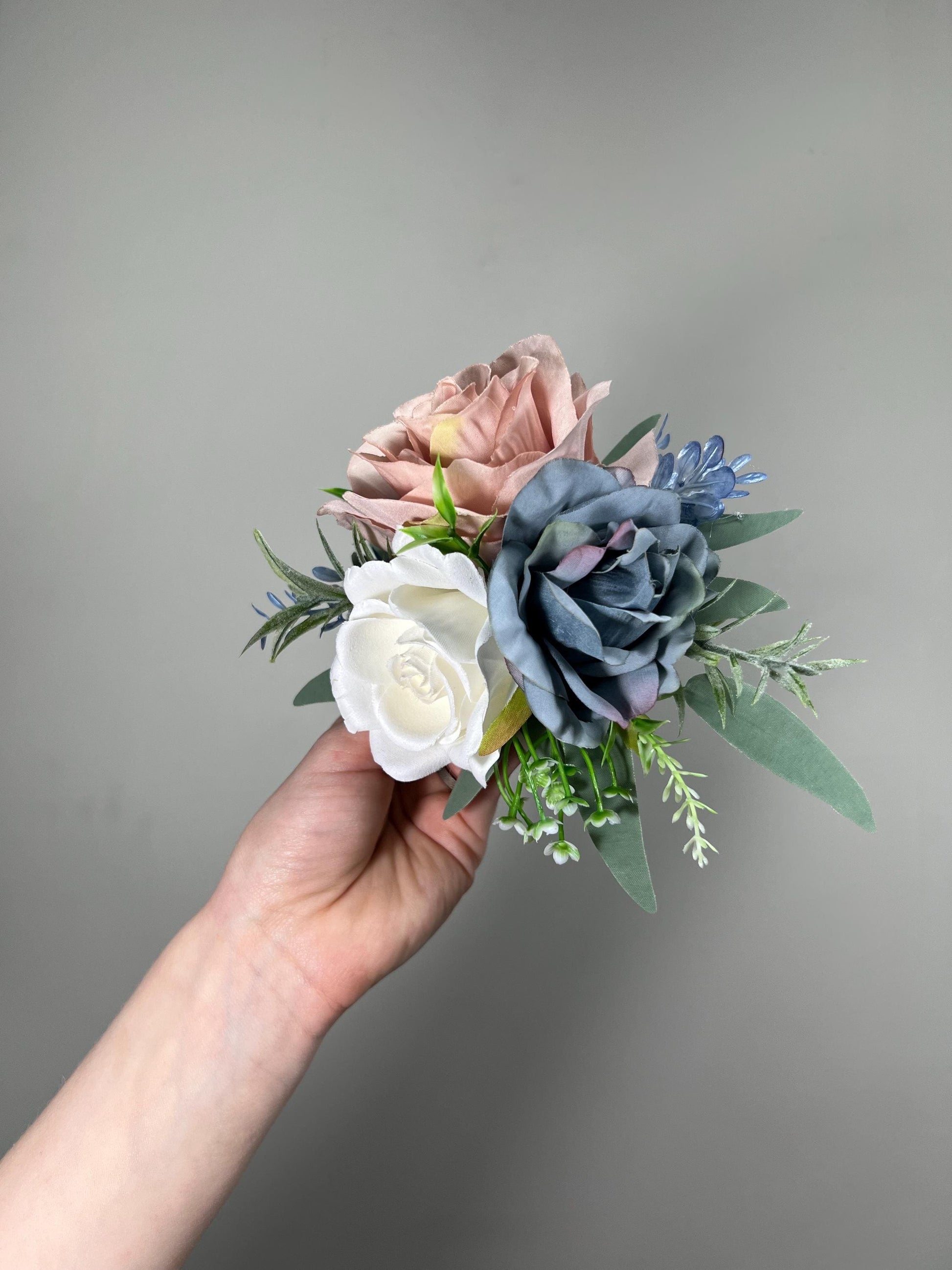 White Dusty Rose Blue Cake Decor Wedding Dusty Blue Ivory Flowers Cake Arrangement Topper Artiricial Flowers Blush Eucalyptus Sage Green