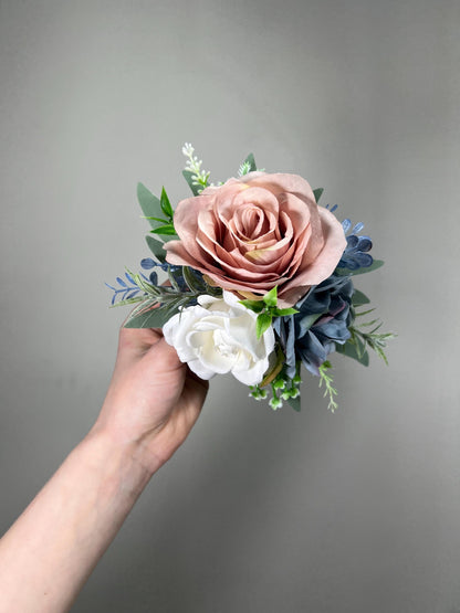 White Dusty Rose Blue Cake Decor Wedding Dusty Blue Ivory Flowers Cake Arrangement Topper Artiricial Flowers Blush Eucalyptus Sage Green