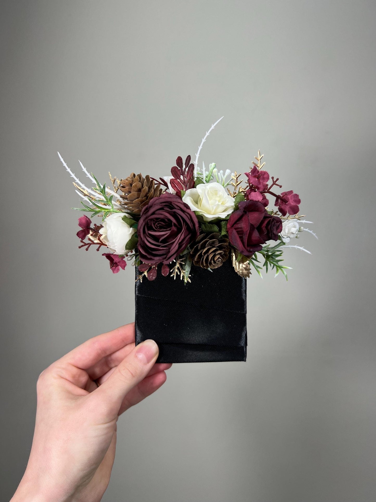 Burgundy Pocket Boutonniere Wedding White Maroon Groom Square Boutonnière Groomsmen Christmas Boutonniere Pine Cone Pocket Boutonniere